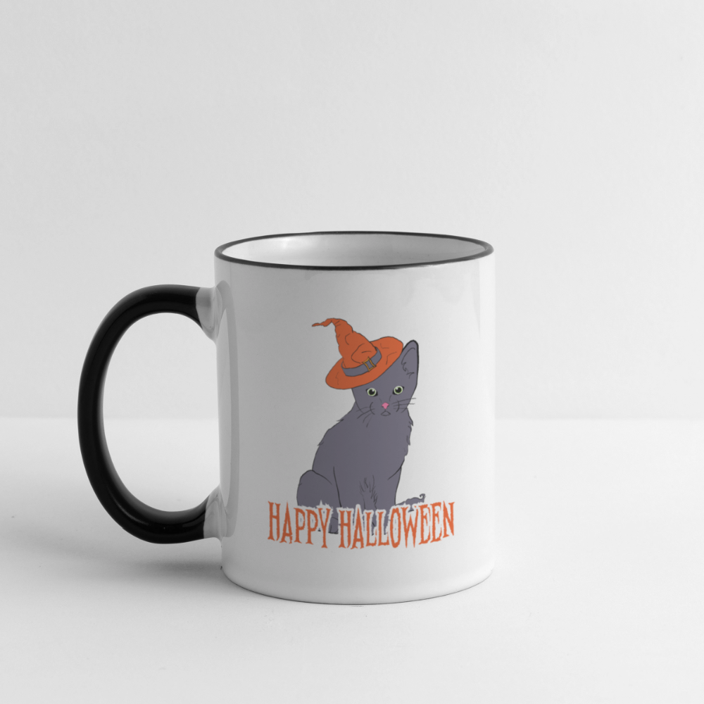 Tasse zweifarbig "Happy Halloween" - Weiß/Schwarz