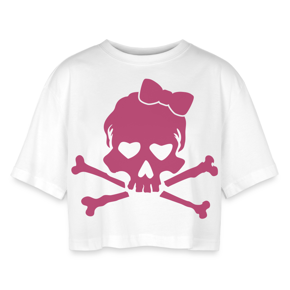 Oversized Cropped T-Shirt "Skull" - mit Customizer personalisierbar - Weiß