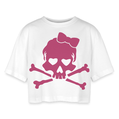 Oversized Cropped T-Shirt "Skull" - mit Customizer personalisierbar - Weiß