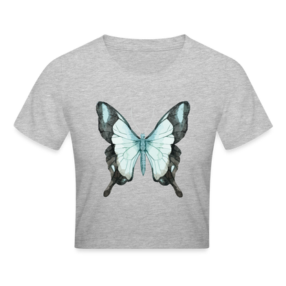 Cropped T-Shirt "Butterfly" - mit Customizer personalisierbar - Grau meliert