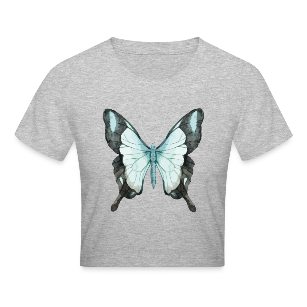 Cropped T-Shirt "Butterfly" - Grau meliert
