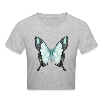 Cropped T-Shirt "Butterfly" - Grau meliert